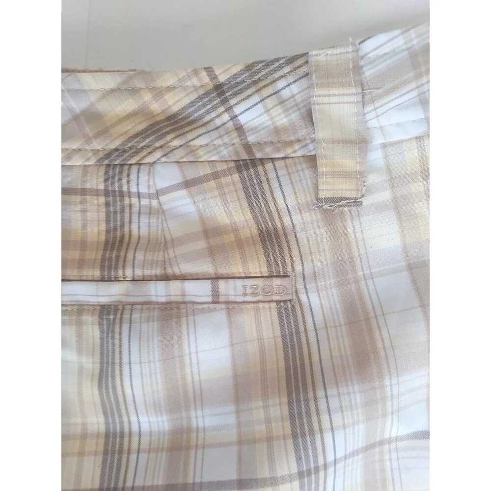 Ladies Izod Golf Cool FX Tan Yellow & White Plaid Shorts 9
